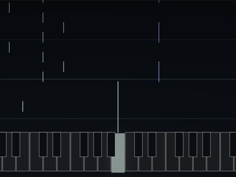 The drawn video: key 71 is lit on the flat keyboard, and a line rises out of it